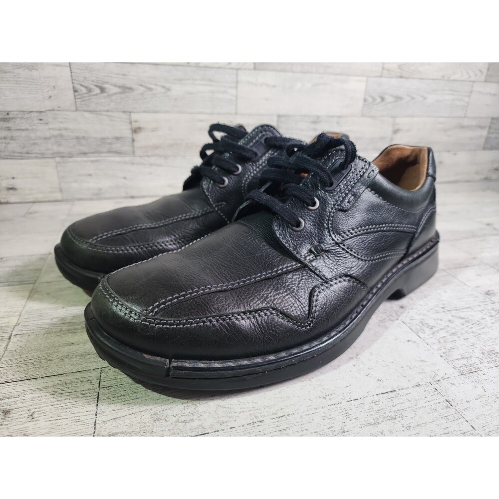 Ecco Oxford Black Leather Shoes Lace Up Derby Casual Comfort Mens 9-9.5 Euro 43